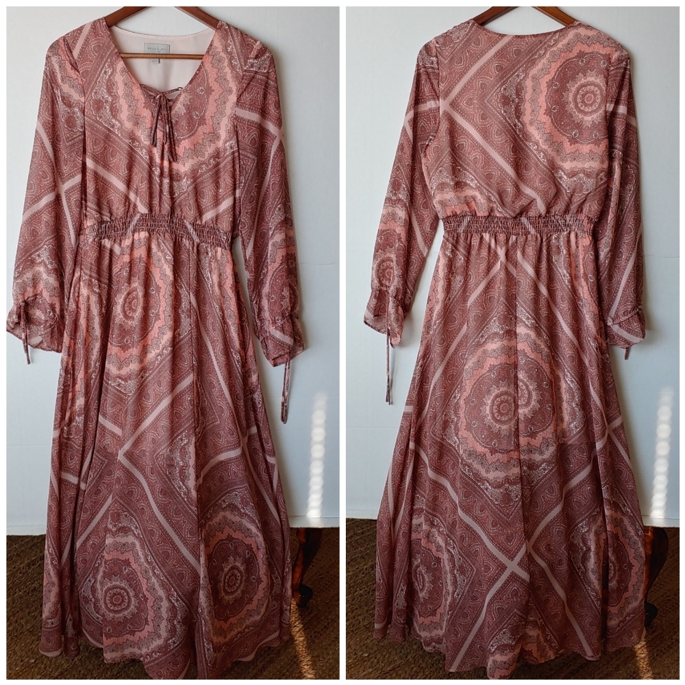 Belle+sky boho dress pink and brown size medium